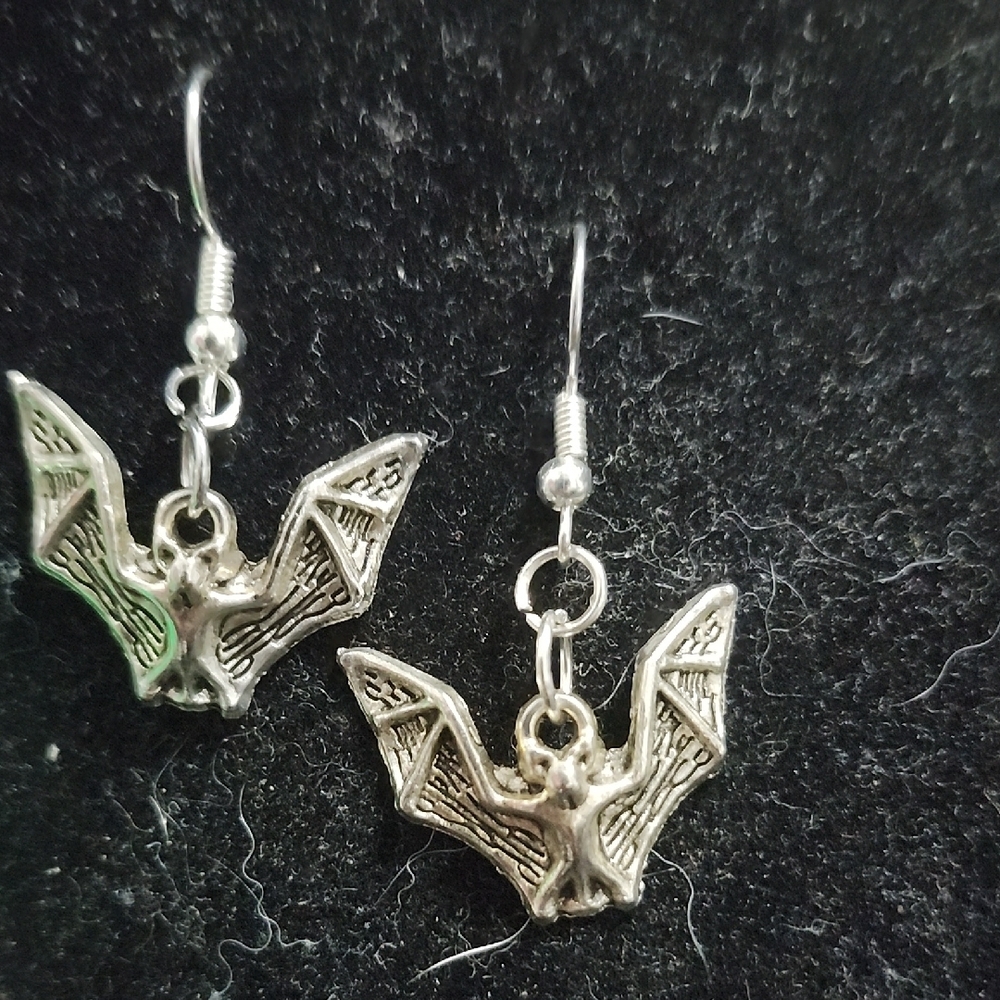 Silver Bat Earrings - Picture 5 of 5